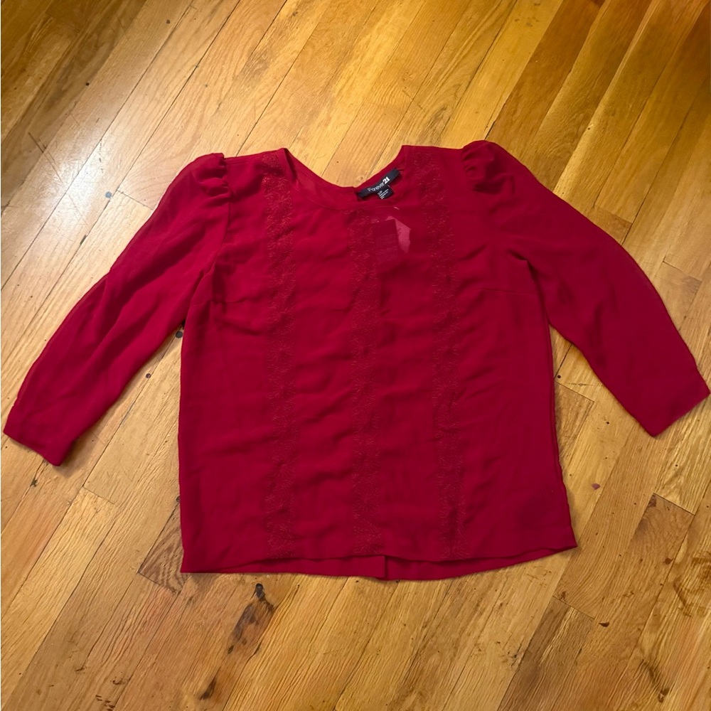 Forever 21 Red Lace-Trim Scoop Neck Blouse